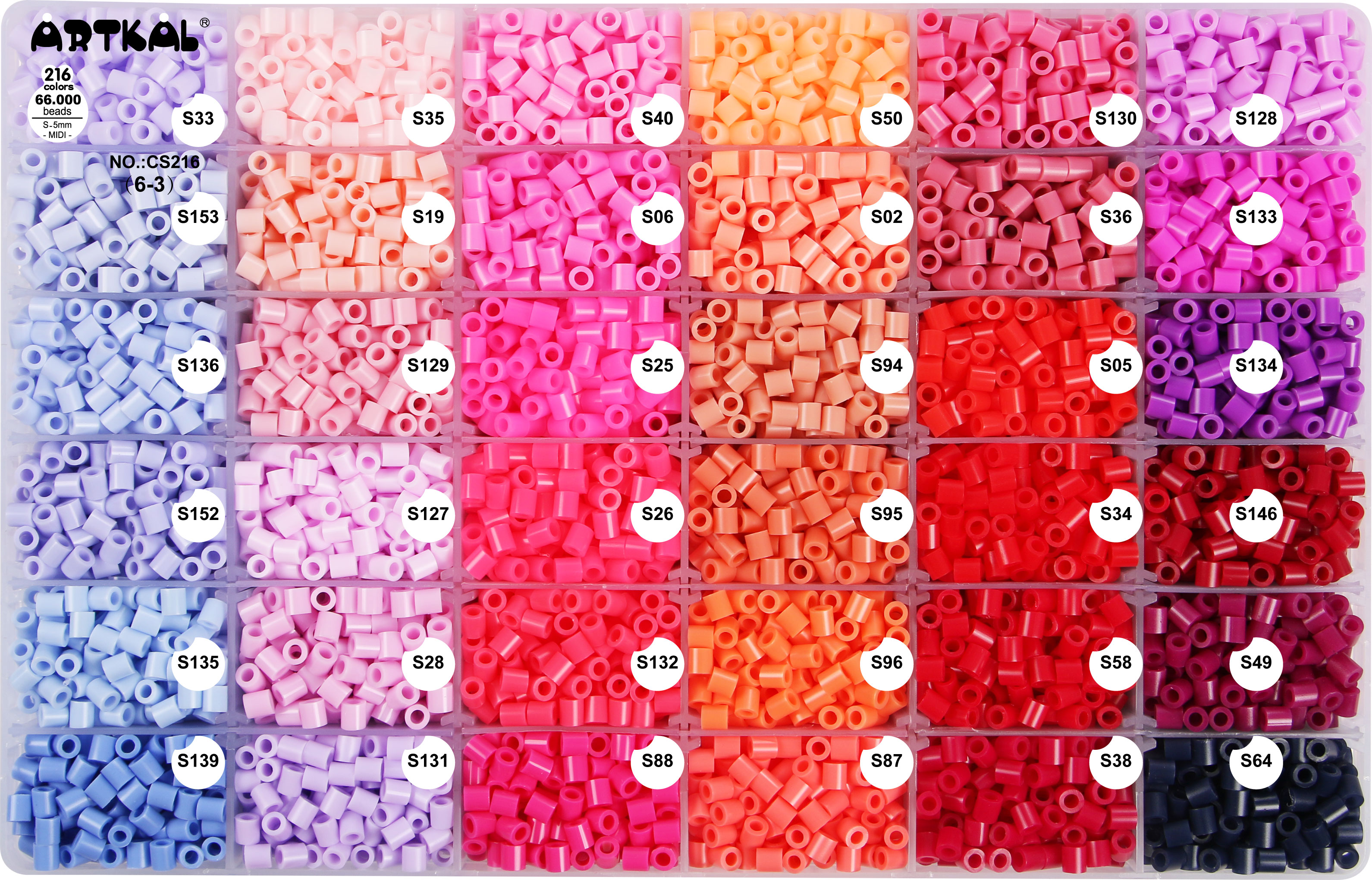 Factory CS216 Kit 6 Boxes Pegboard Beads 5mm for Kids 66000pcs Beads of All Colors in One Box for Art Craft