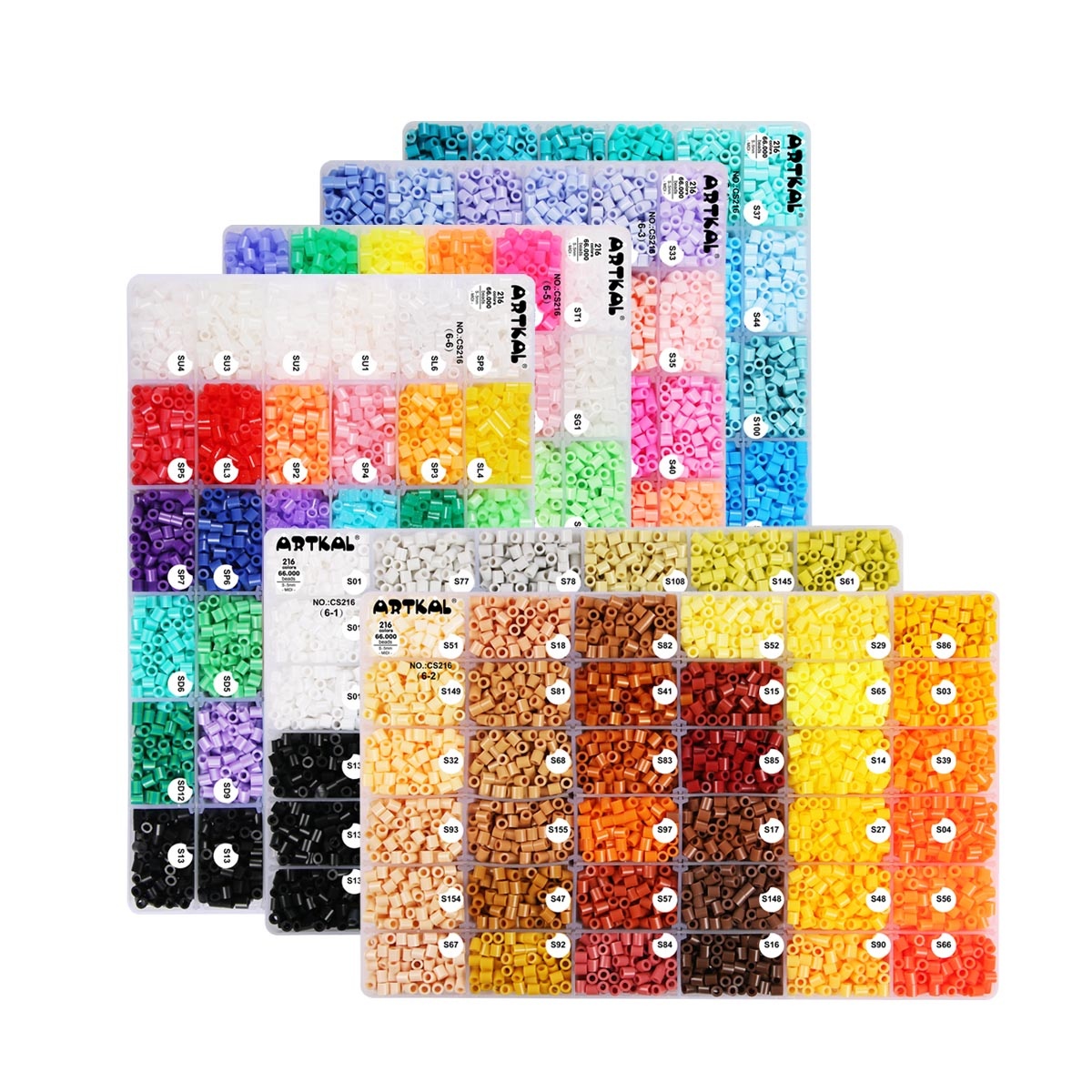 Factory CS216 Kit 6 Boxes Pegboard Beads 5mm for Kids 66000pcs Beads of All Colors in One Box for Art Craft